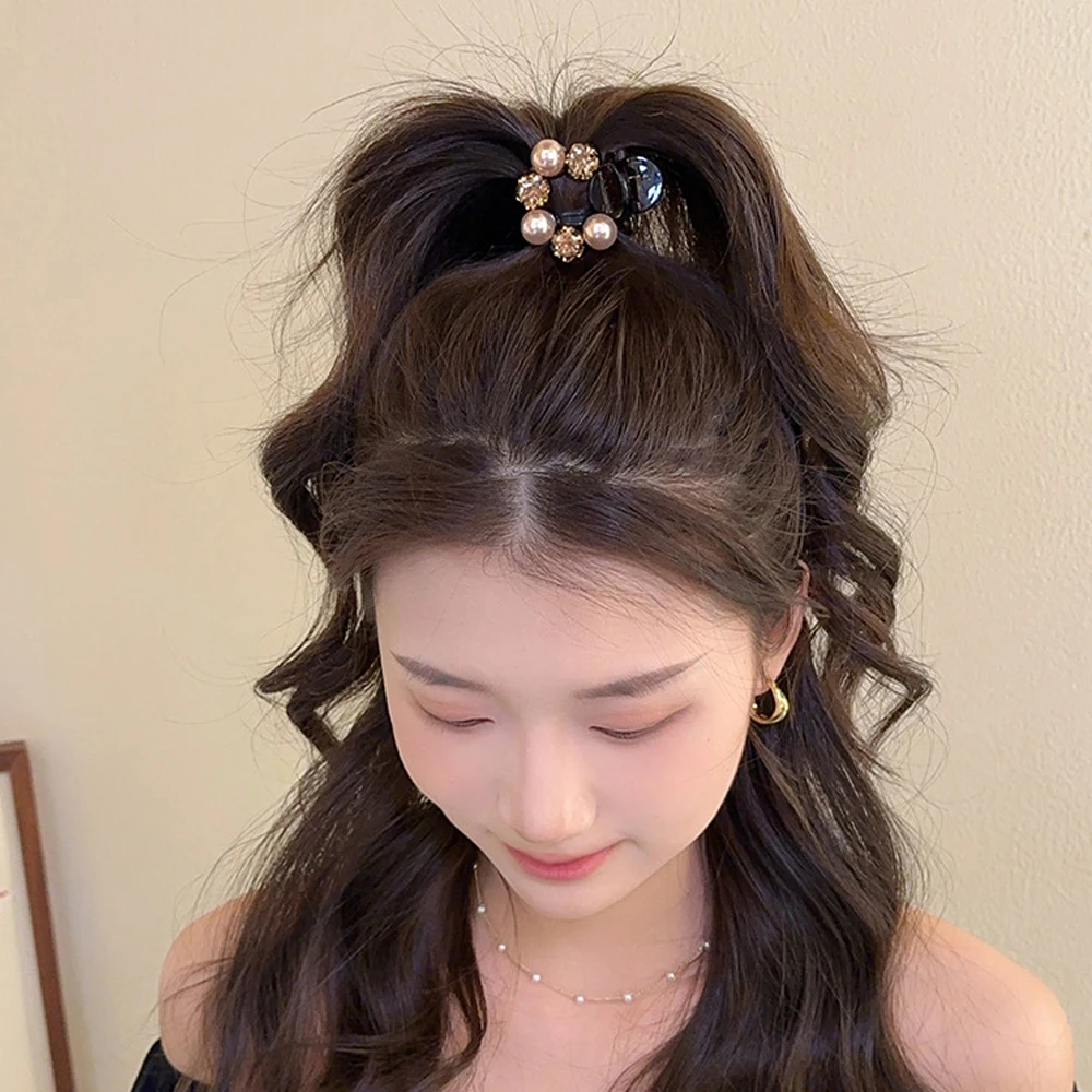 Fashion Rose Flower Hair Claw Faux Pearl Crystal Acrylic Jaw Clips Women Girls Non-Slip Ponytail Holder Hairpins Casual Headwear