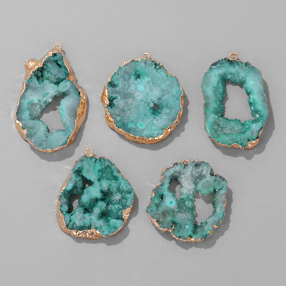 Fashion Irregular Shape Geode Pendant Colorful Gold Color Plated Agat Slice Charm Pendants For Jewelry Making Necklace Earrings