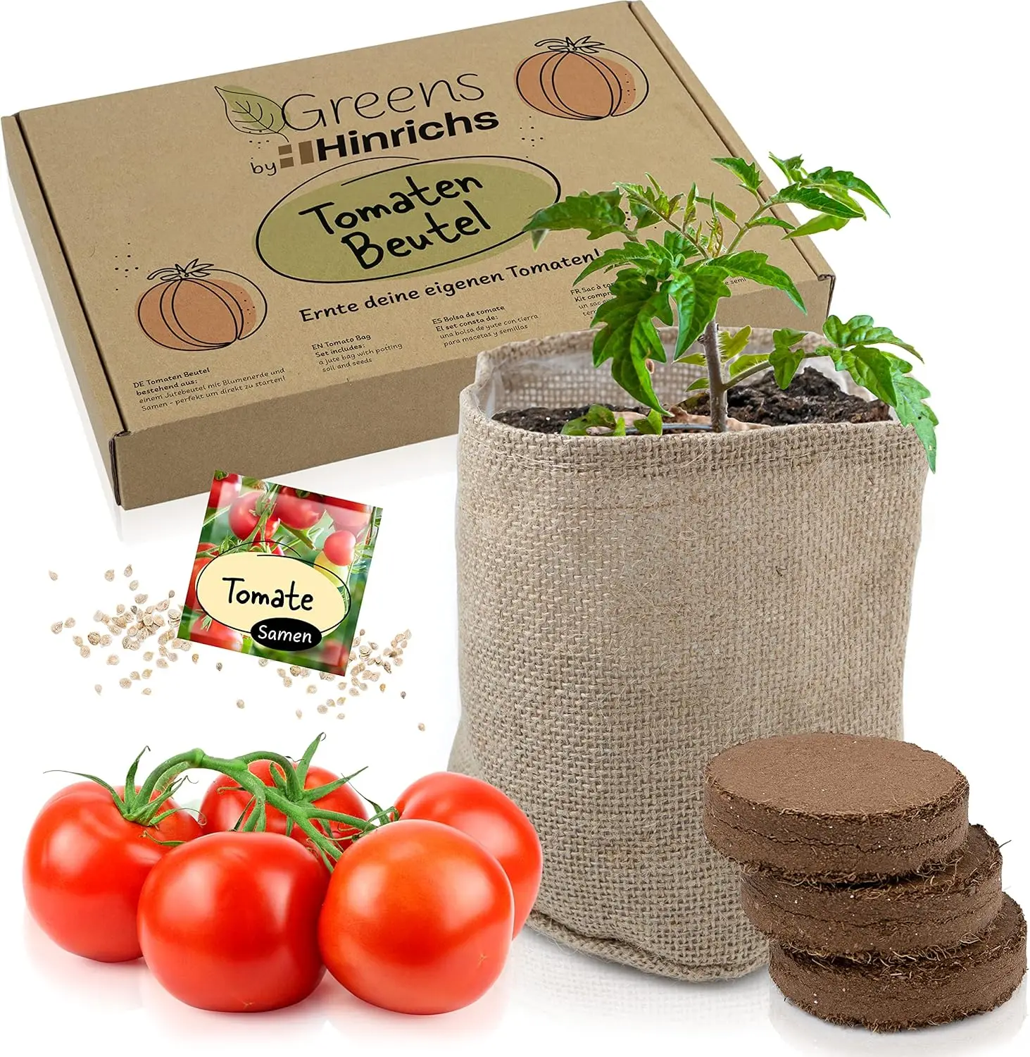 Yet Bag Tomato Grown Set met aarde en zaden, thuismoestuin balkon vensterbank eco cadeau groenten