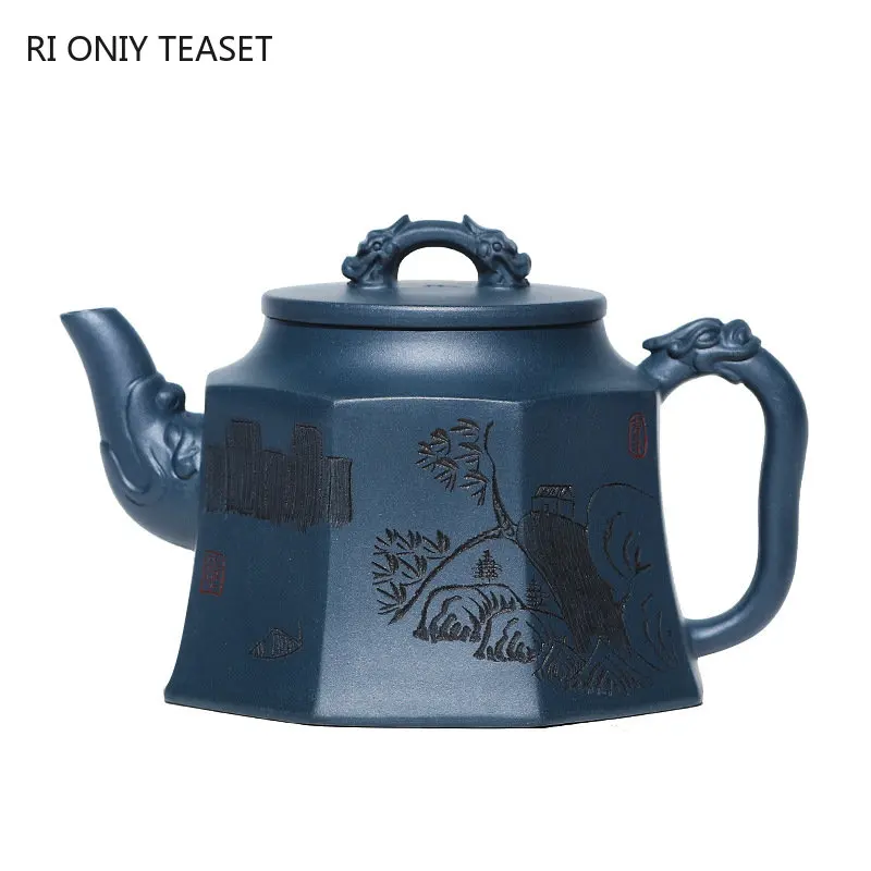 

300ml Chinese Yixing Purple Clay Teapots Famous Handmade Large Capacity Tea Pot Raw Ore Green Mud Kettle Zisha Tea Set Teaware