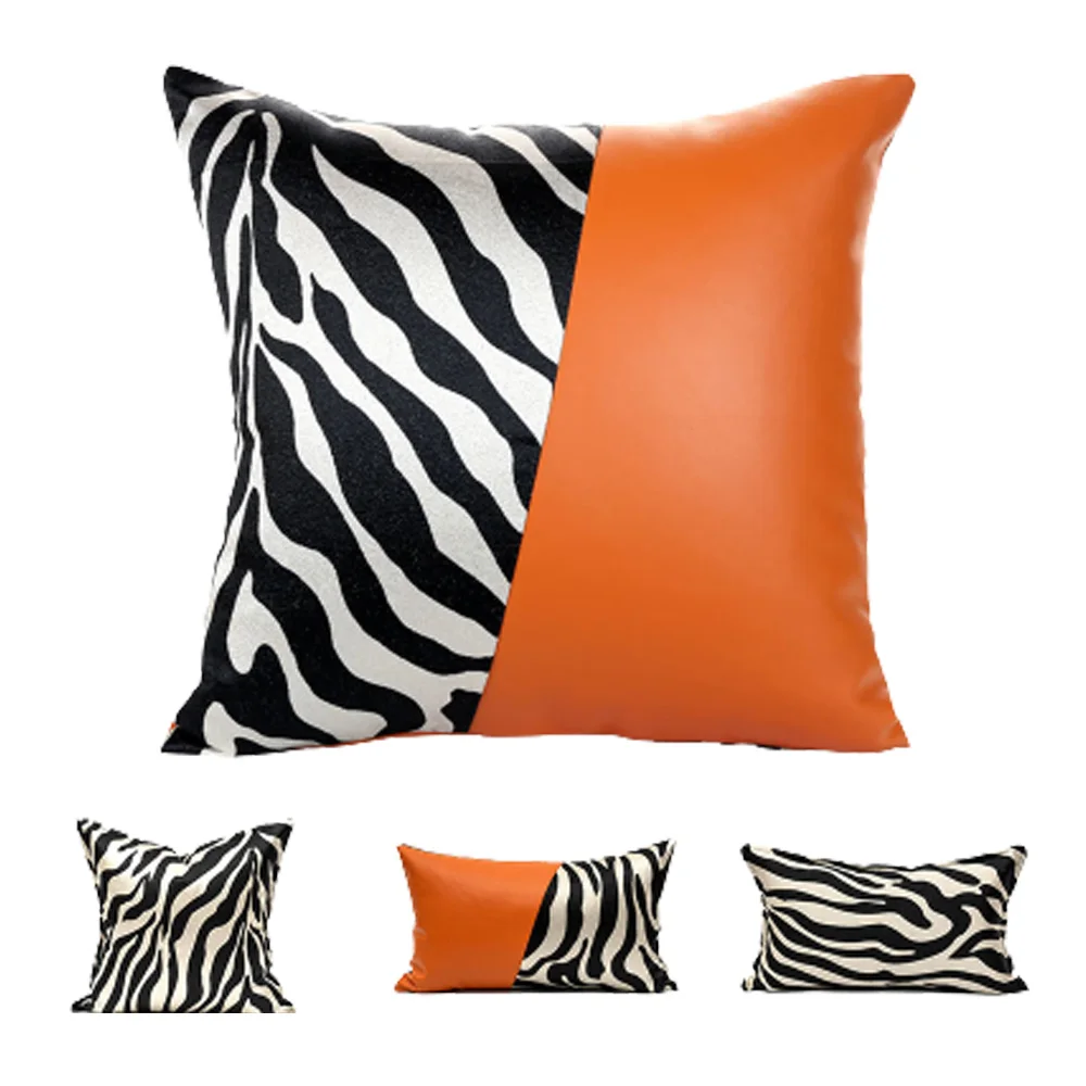 Animal Print Throw Pillow Cover Zebra Splicing leather Cushion Covers for Home Sofa Decorative Pillowcases