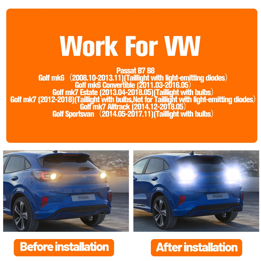 2pcs LED Reverse Light Bulb Backup Lamp Canbus No Error W16W T15 921 For VW Passat B7 B8 Golf MK6 MK7 6 7 Sportsvan
