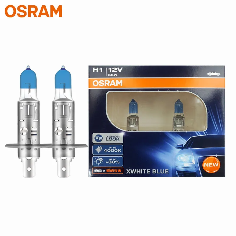 OSRAM H1 XWHITE BLUE Car Halogen Headlight Bulbs 12V 55W 4000K Warm White +30% Brighter Xenon Look Original Auto Lamps Pair