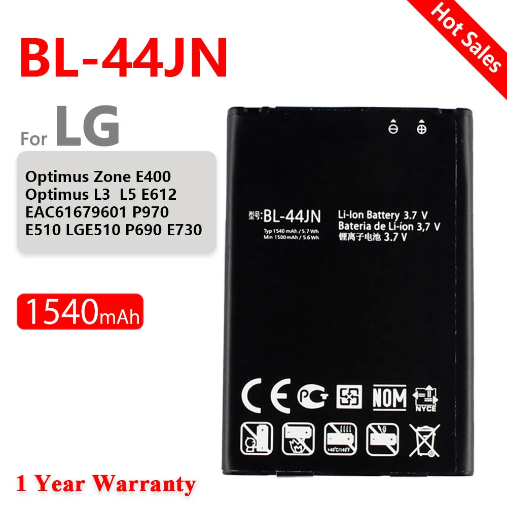 

BL-44JN BL 44JN Mobile Phone Li-ion Battery for LG P970 E730 P690 P693 E510 C660 p698 c660 ms840 L5 E610 E730 E400 Batteria