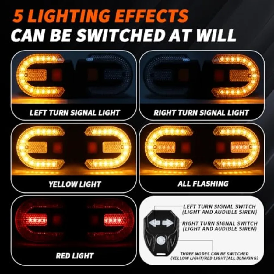 4Pcs Turn Signals for Bicycles with Alarm, USB Charging Remote Control Split/Integrated Bike Tail Light 5 Modes Waterproof Stro