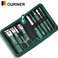 Ouriner 9 Pcs Manicure Set With Leather Case Professional Foot And Face Care Tool Kits Stainless Steel Nail Clipper Sets Gift