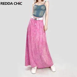 REDDACHiC Y2k Fairy Pink Women Denim Maxi Skirt Draped Tie Dye High Rise Tall Girl Barbiecore Pleats Floor Long Balloon Skirt