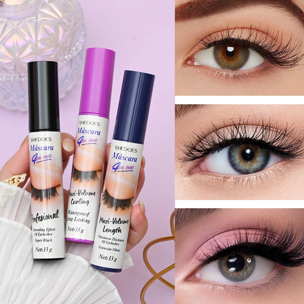 SHEDOES 3pcs Large Volume Mascara - Three Brush Tips, Waterproof & Sweat-Resistant, Fast-Drying, No Clumping, Volumizing