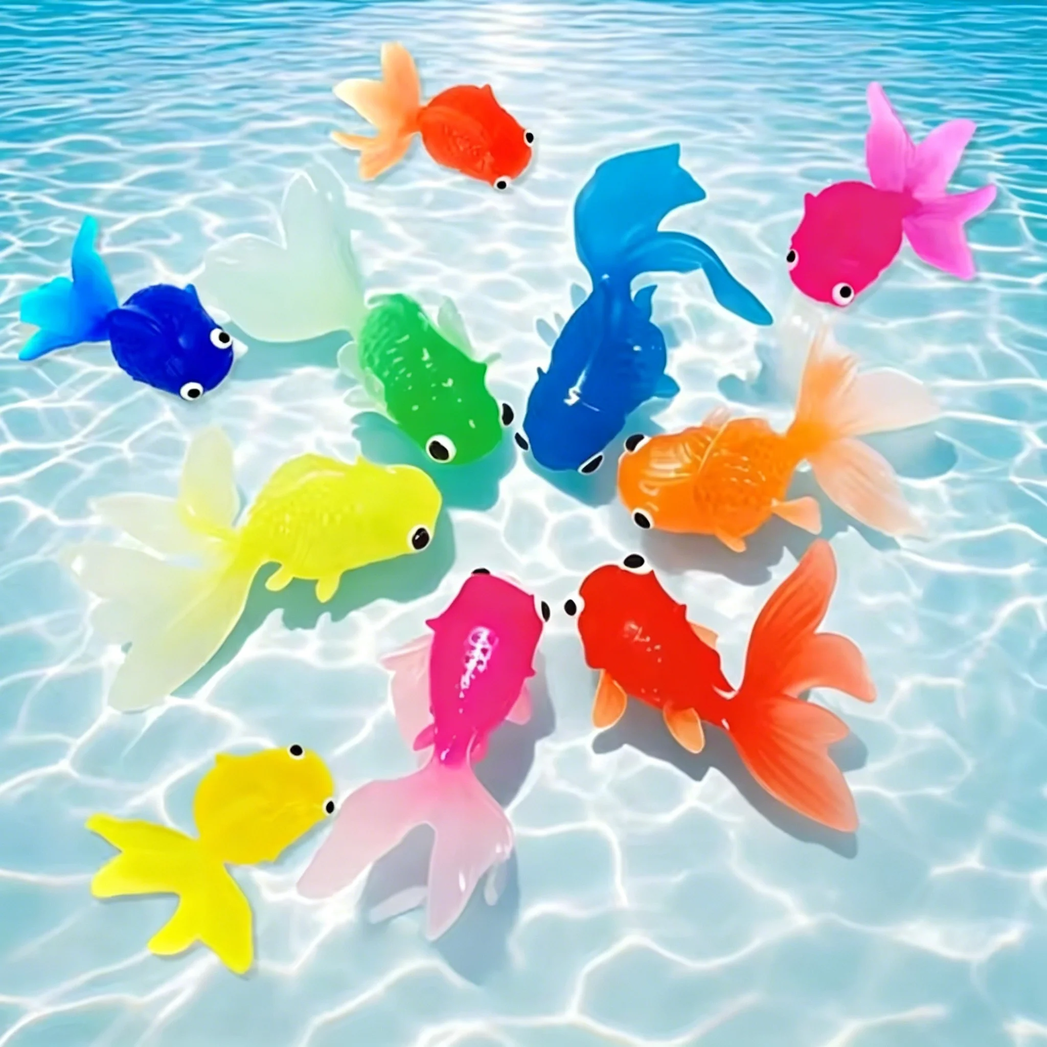 10Pcs Simulation Goldfish Toy Soft Rubber Colored Fake Goldfish Model Fishing Outdoor Water Play Toy Gift