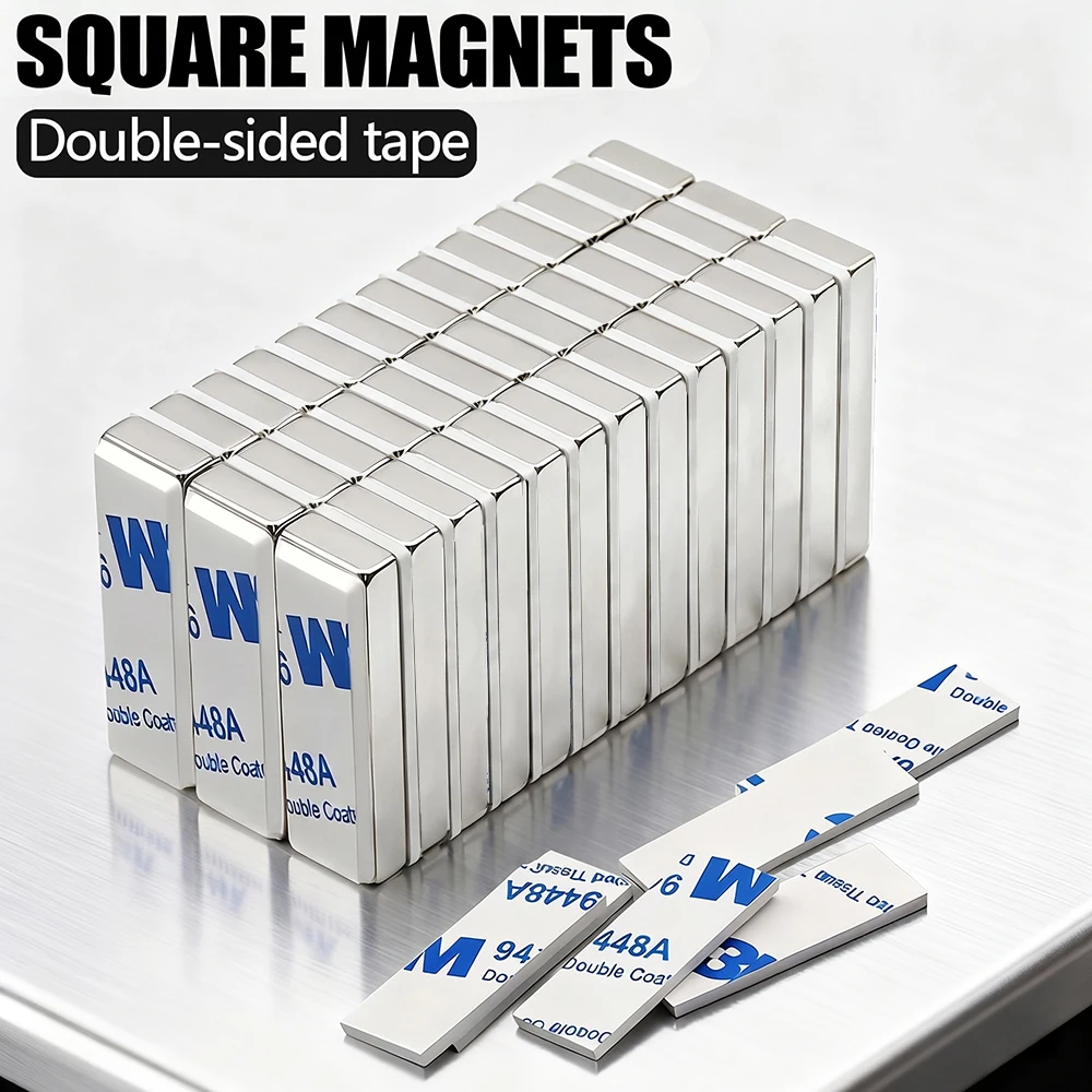 Aimant néodyme super puissant 20x10x2 60x10x3mm avec aimant adhésif double face N35, aimants magnétiques permanents puissants