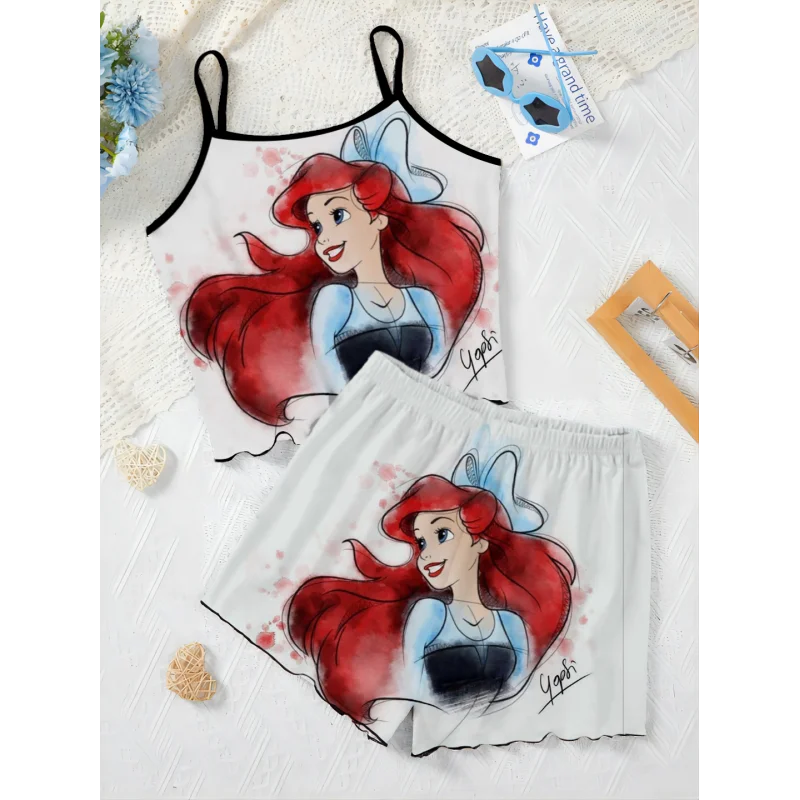 

Mermaid Top Pajama Skirt Women's Suit Short Sets New Two Piece Set T-shirt Home Dress Lettuce Trim Disney Pieces Elegant Pants