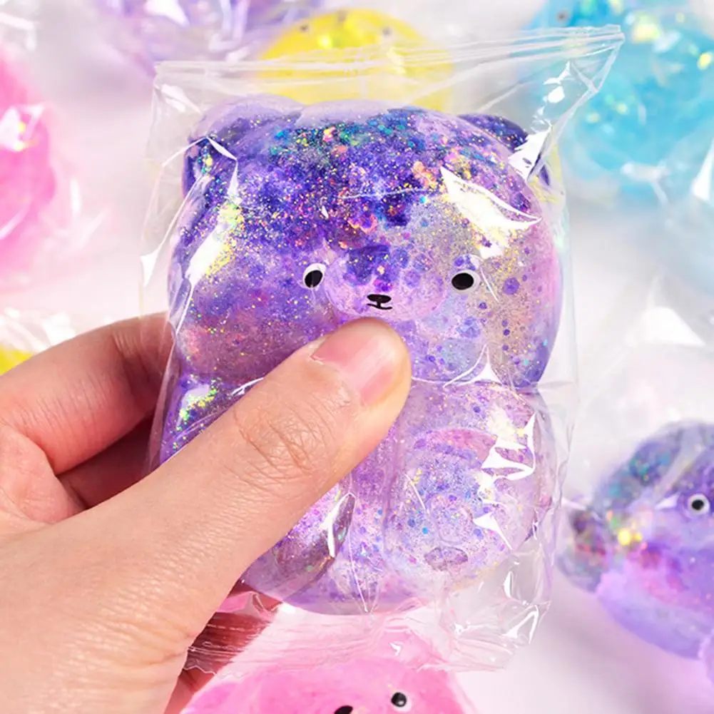 Interesting Squishes Fidget Toy Elastic Squeezing Animal Toy Sequins Squishes Bear Doll Stress Relief Fidget Toy  Decompression