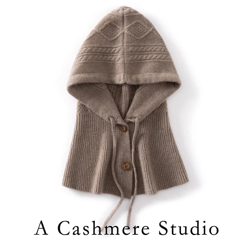 New Autumn Winter Women's Hat 100% Pure Cashmere Knitted Scarf Hats Outdoor Warm Fashion Girl Cap Lady High Quality Neck Scarf