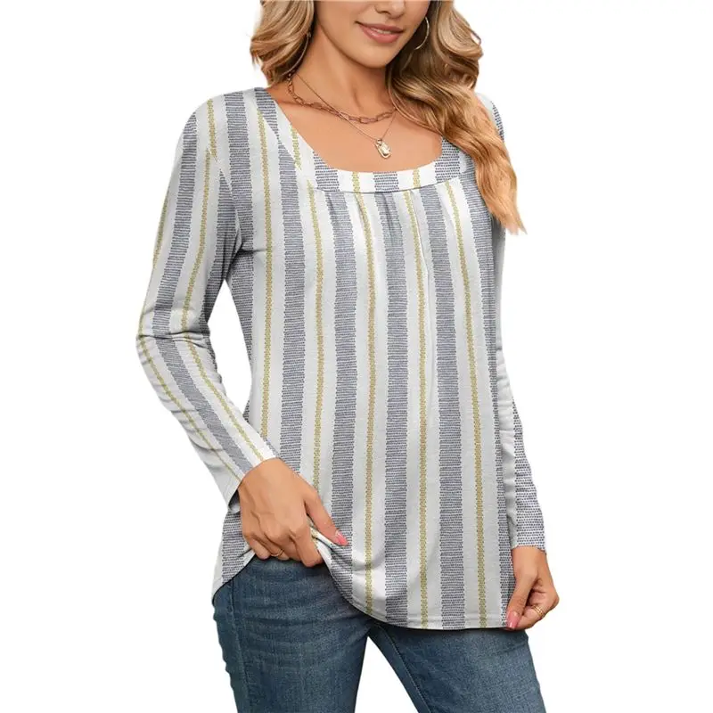 

CYL-женская туника с длинным рукавом и квадратным вырезом, свободная модная осенняя футболка с высокой талией и принтом