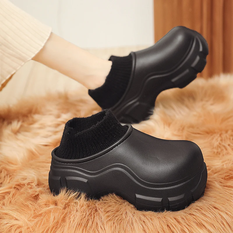 Winter Women Platform Slippers EVA Waterproof Warm Furry Soft Slipper Cotton Female Fur Slides Plush Solid Casual Outdoor Shoes