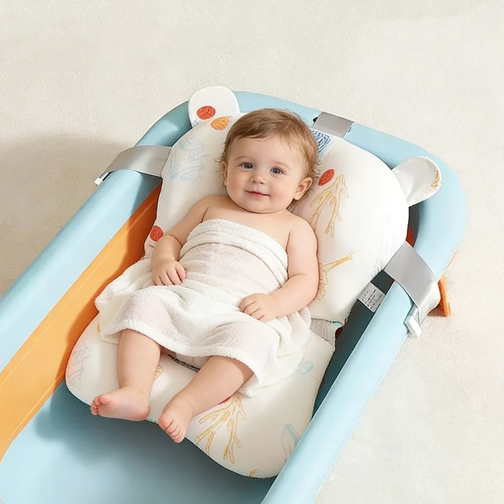 Baby Bath Seat Support Mat Infant Anti-Slip Soft Bath Body Cushion Cute Printed Baby Bath Tub Pad Chair