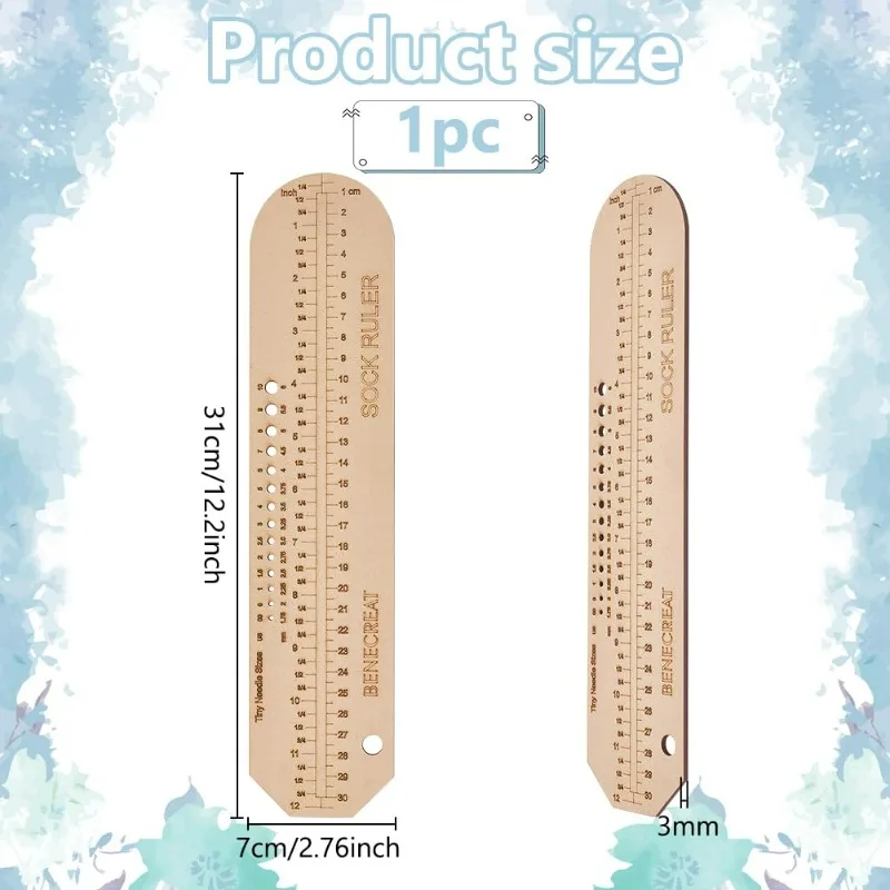 Wooden Crochet Ruler, 12.2x2.7 inch Stocking Knitting Molds Hand Knit Sock Form for Socks, Knitwear, Knitwear, 3mm Thick