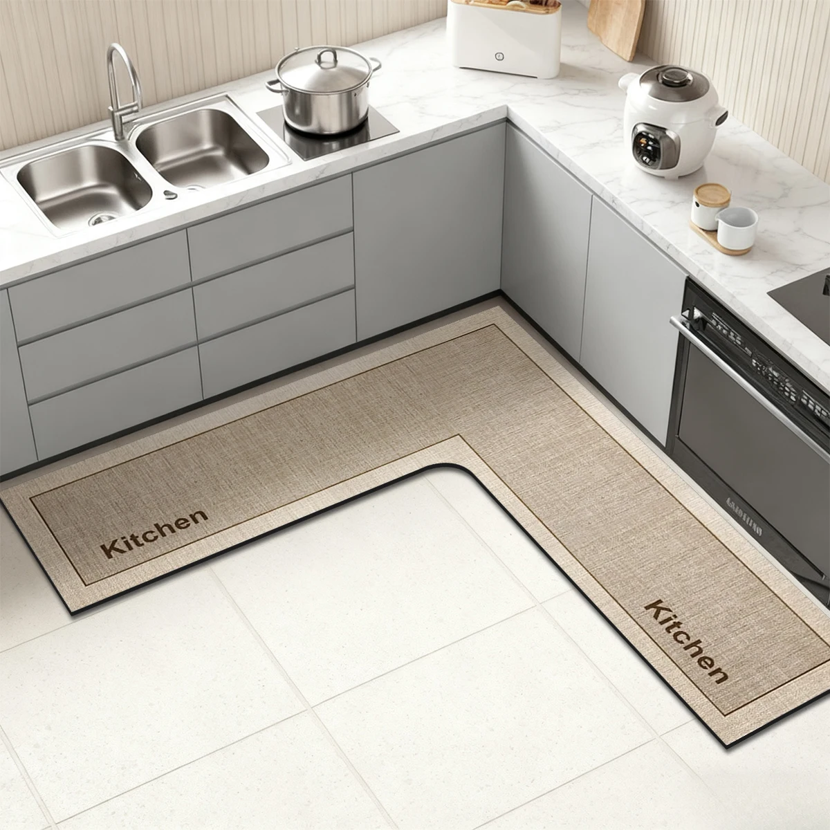 Simple diatomaceous earth kitchen mat L-shaped non-slip mat shower room doormat absorbent mat household doormat