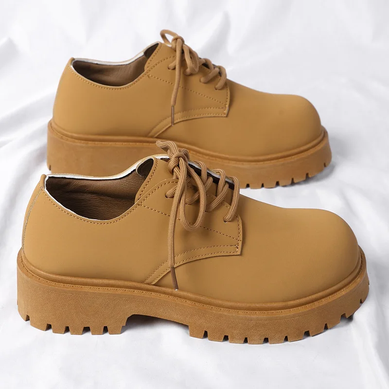 

Derby shoes men's winter British style big yellow boots round toe big toe shoes black workwear shoes casual leather shoes