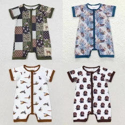 Wholesale Toddler Short Sleeves Romper Newborn Summer Ducks Dogs Zipper Baby Boy One-piece Kids Children Buttons Clothing