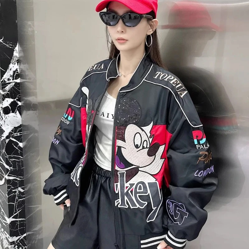 

2026 Disney Women's Embroidered Varsity Baseball Jacket Classic Casual Aviator Coat with Authentic Disney Patch Perfect