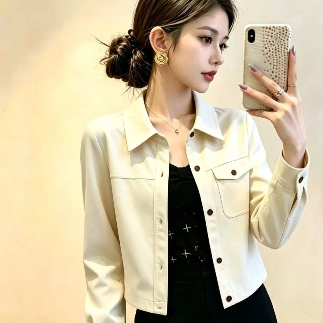 Casual Style Short Coat Women's Button up Collar Jacket Versatile Spring Autumn Workwear Fashion Popular Small Size