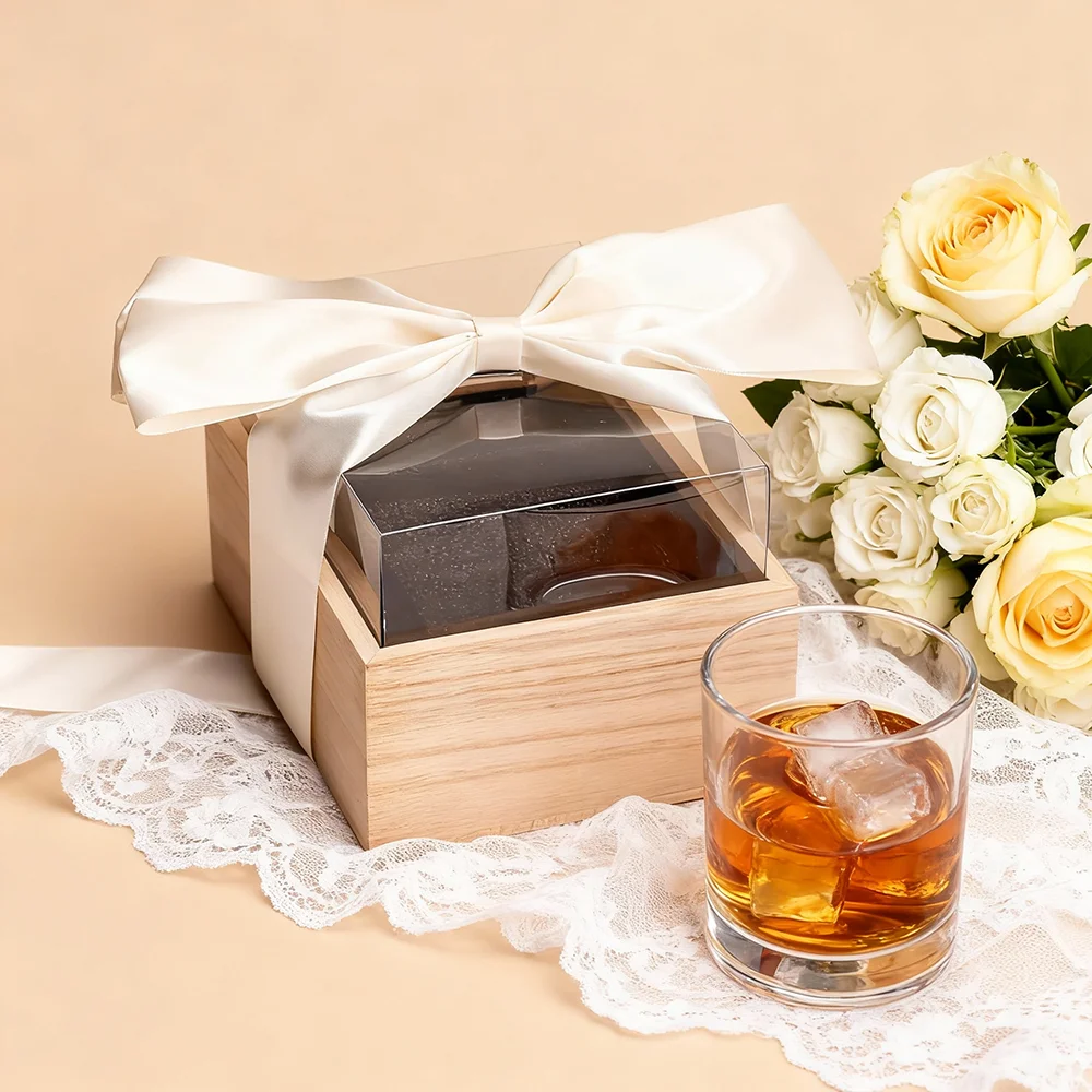 

A bespoke wooden box whisky ice stone set with glasses, a luxurious gift exclusively for men
