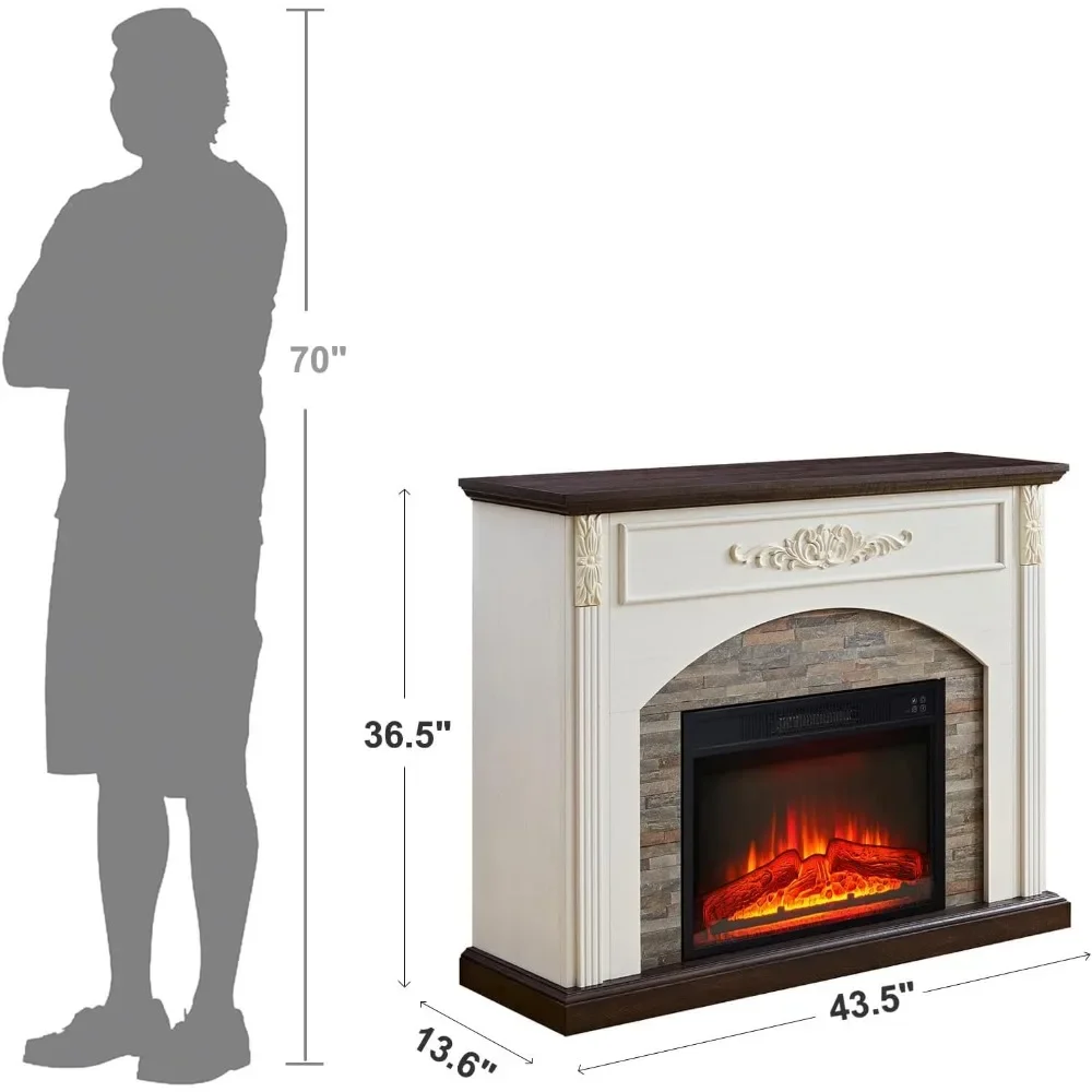 44inch elektrický krb s mantel, krb mantel s naskládané kámen obklopit, samostatný krb ohřívač s LED plamen