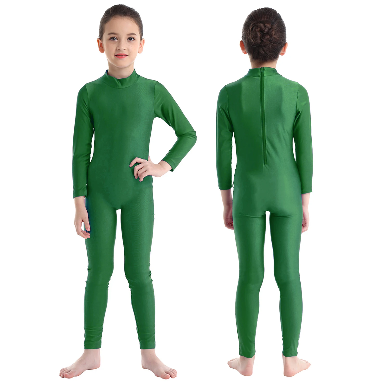 

Kids Girls Gymnastics Leotard Jumpsuit Long Sleeves Zippered Slim Yoga Unitard Dancewear Ballet Dance Stage Performance Costume