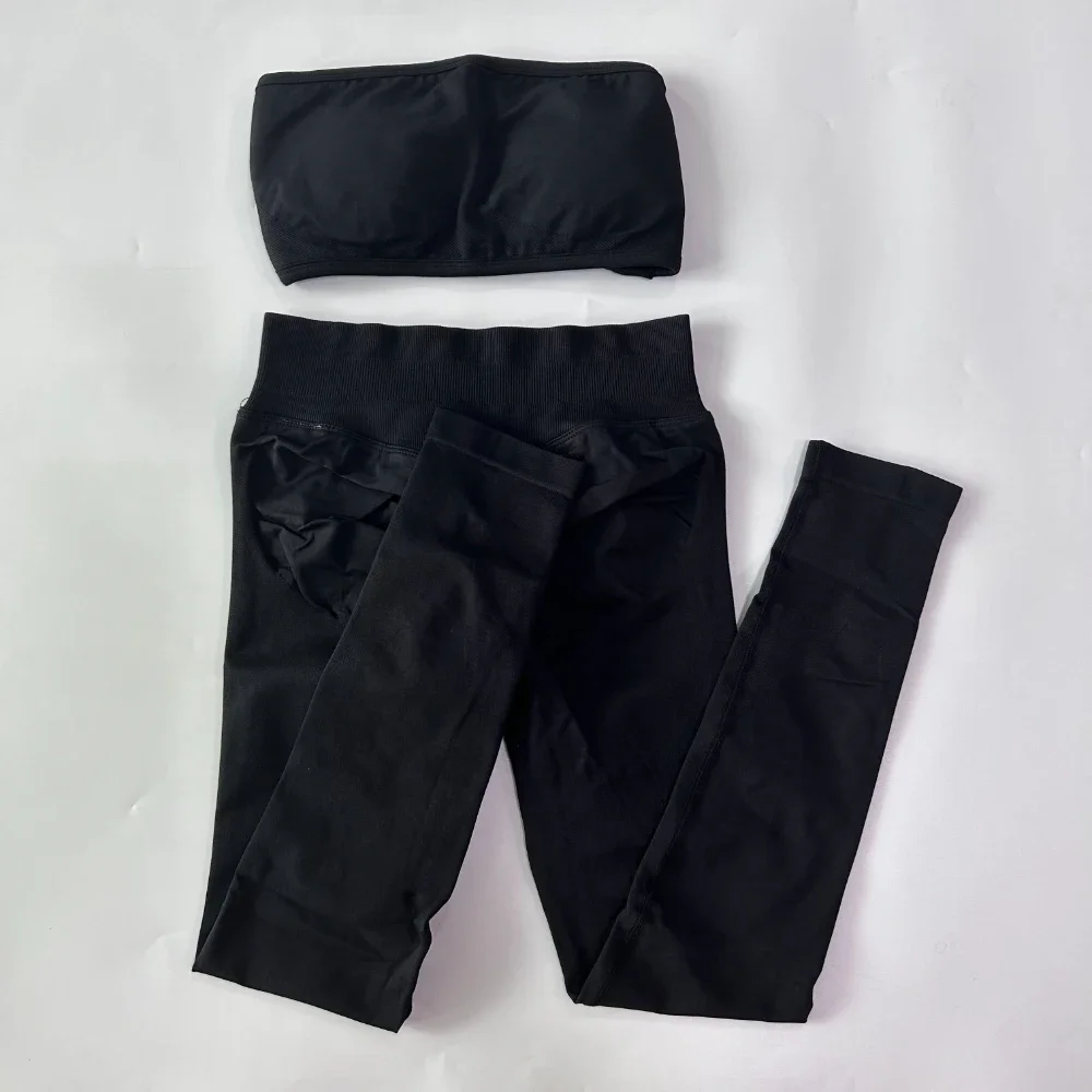 Pericic 2-teiliges Workout-Set für Damen, Rückenfreier Bandeau-Sport-BH, Scrunch-Leggings, Yoga-Bekleidung, Sport-Gym-Kleidung, Outfit-Set – Detail 19