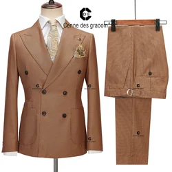 Cenne Des Graoom Full Men's Suit Vintage Houndstooth Pattern Double-Breasted 6 Button Vintage Jacket and Trousers 2 Pcs Set