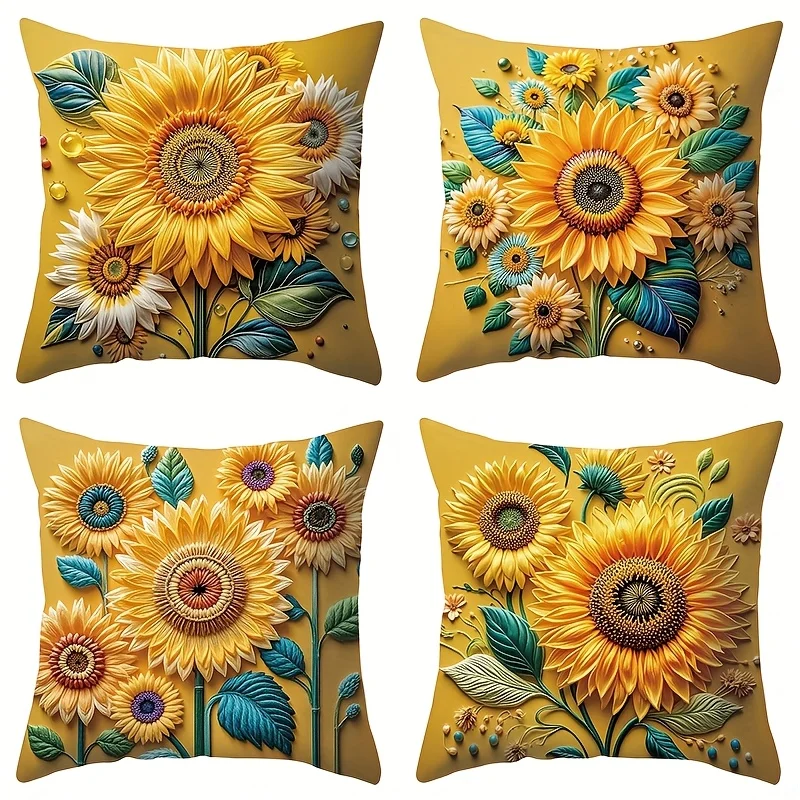 1/4pcs Sunflower Patterned Pillowcases for Stylish Sleep Sofa cushion cover home bedroom room decoration
