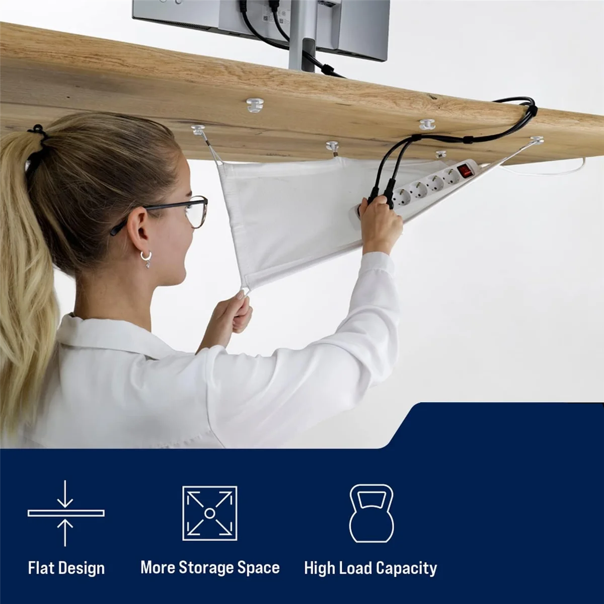 Cable Management Net - Under Desk Wire Management - Flexible Under Desk Cable Management Tray White A