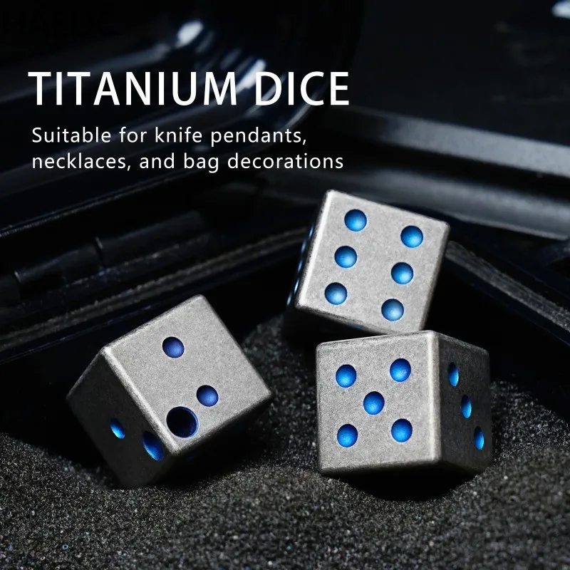 HAEDC Titanium 14mm Dice Keychain Pendant Chessboard Game Accessories KTV Desktop Toys Drinking Necessary Outdoor EDC Tools