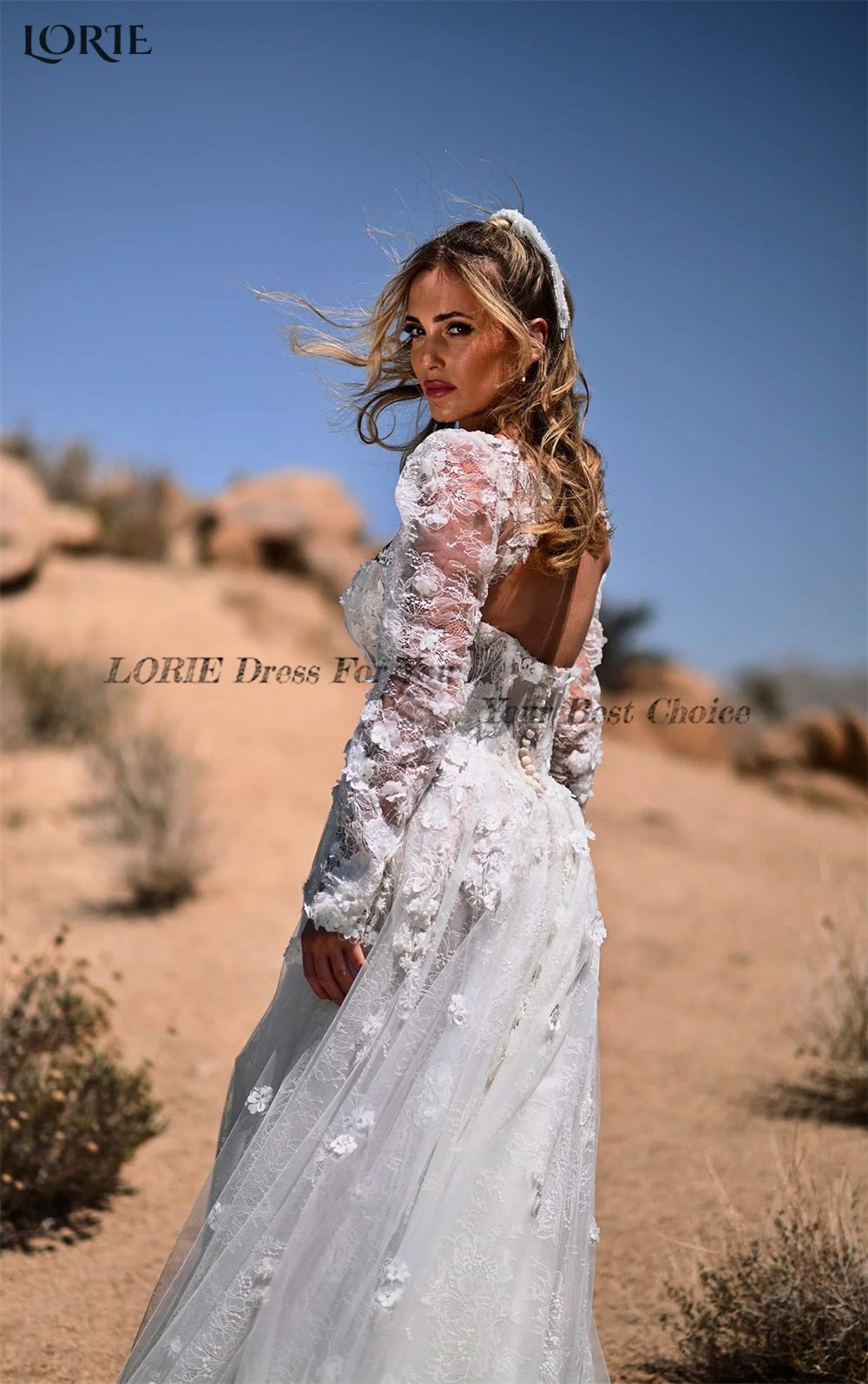 LORIE Fairy Lace Wedding Dresses Off Shoulder Sweetheart A-Line 3D Flowers Bridal Gowns With Appliques Coat Princess Bride Dress