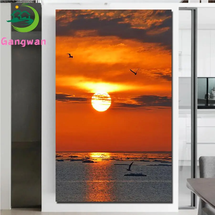 Full Drill Square round Diamond Painting 5D sunset Seagull, seaside scenery Sale Diamond Art Embroidery Home Decoration Gift