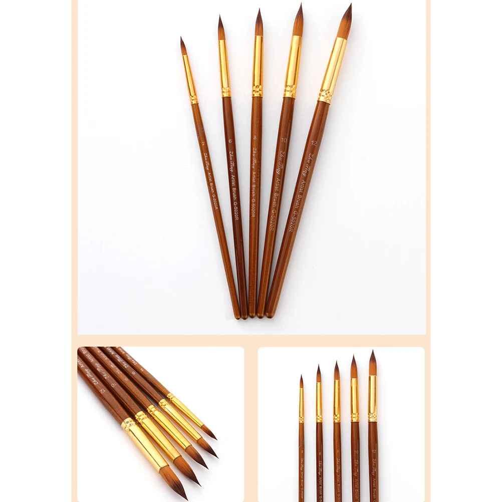 

5pcs Linen Rod Paintbrushes Oil Painting Bamboo Handle Nylon Bristles Supplies Kids Family Gifts Versatile Brushes Set