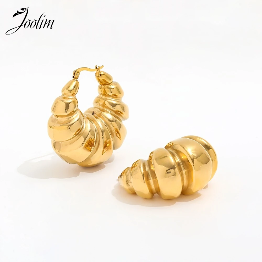 Joolim Jewelry High Quality PVD Wholesale Waterproof Chunky Hollow Fashion Caterpillar Hoop Stainless Steel Earring for Women