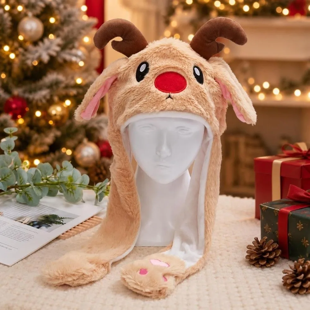 Funny Christmas Hat Cartoon Design Windproof Santa Claus Hat Pinch Airbag Interactive Game Reindeer Hat Christmas Party