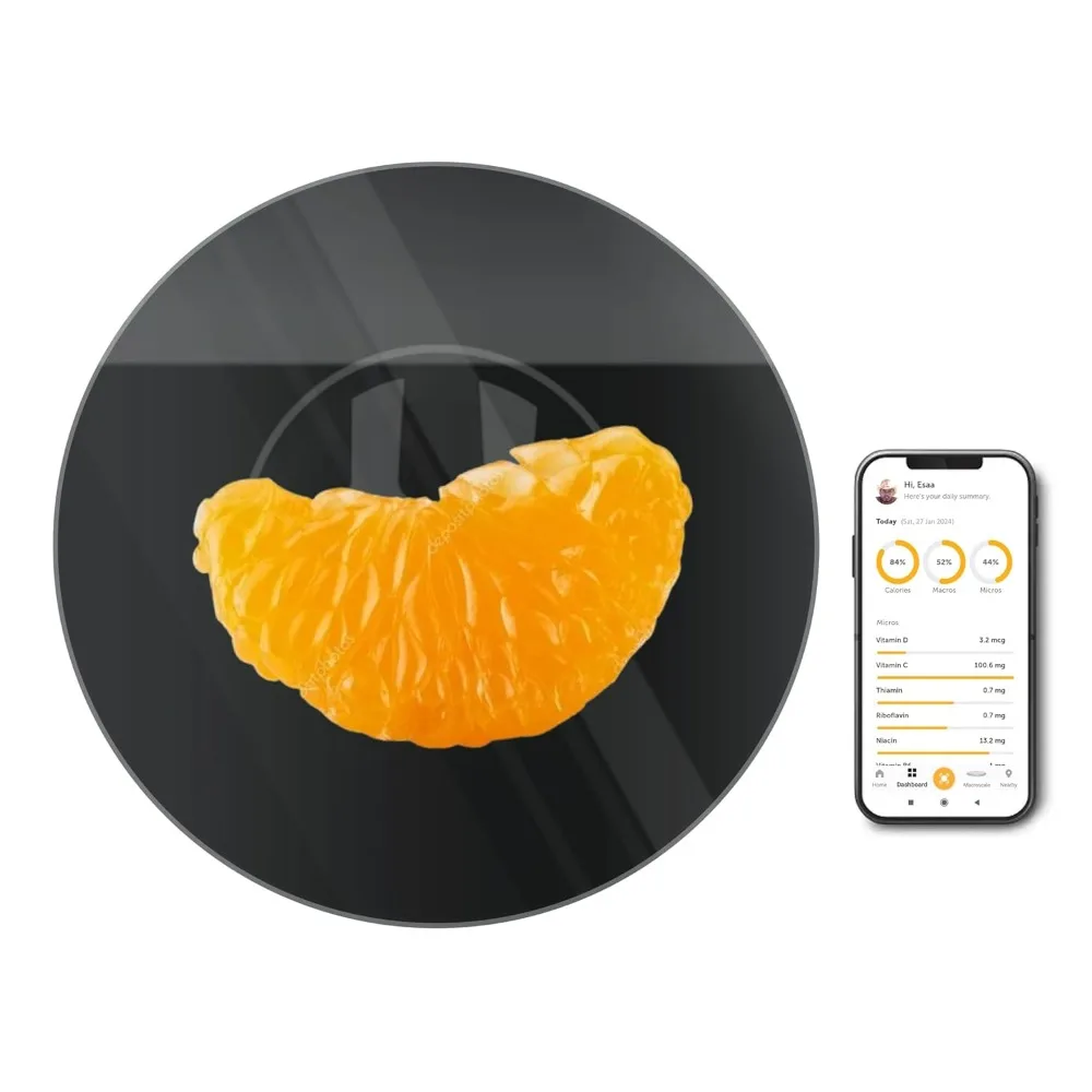 

Portable Food Scale. Tracks Calories, Nutrition, Cholesterol, Micros, Macros for Weight Loss, Holistic Health, Diabetes