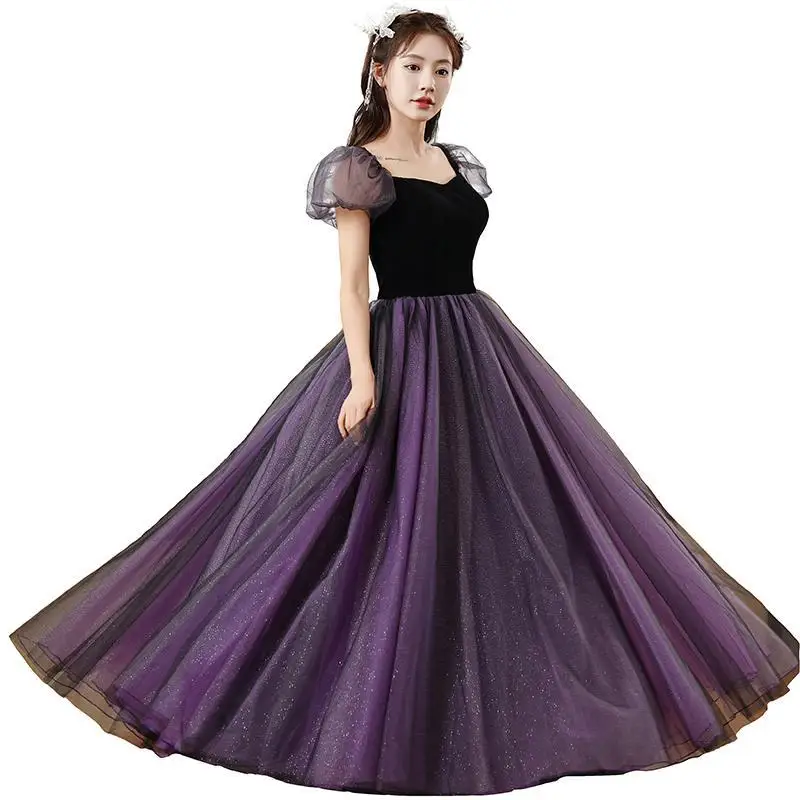 Robe Quinceanera violette en dentelle, à manches courtes, en Tulle, longueur au sol, effet d'illusion, pour débutantes, nouvelle collection 2023