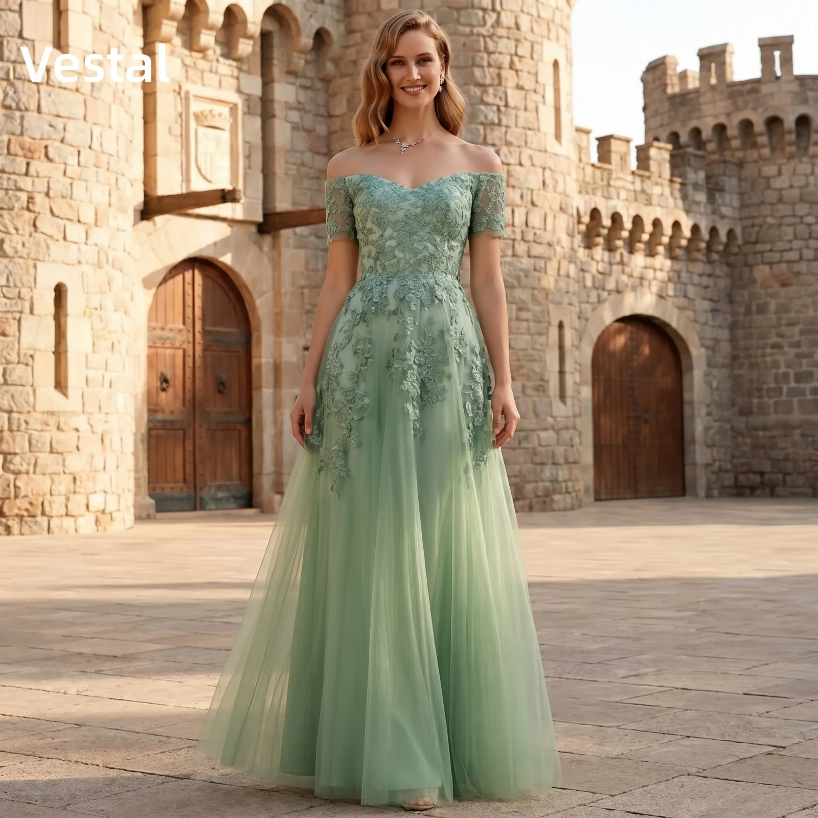 

Sage Green Off The Shoulder Evening Dress Sweetheart Lace Appliques Tulle Long Elegant Formal Gown for Wedding Party Customized