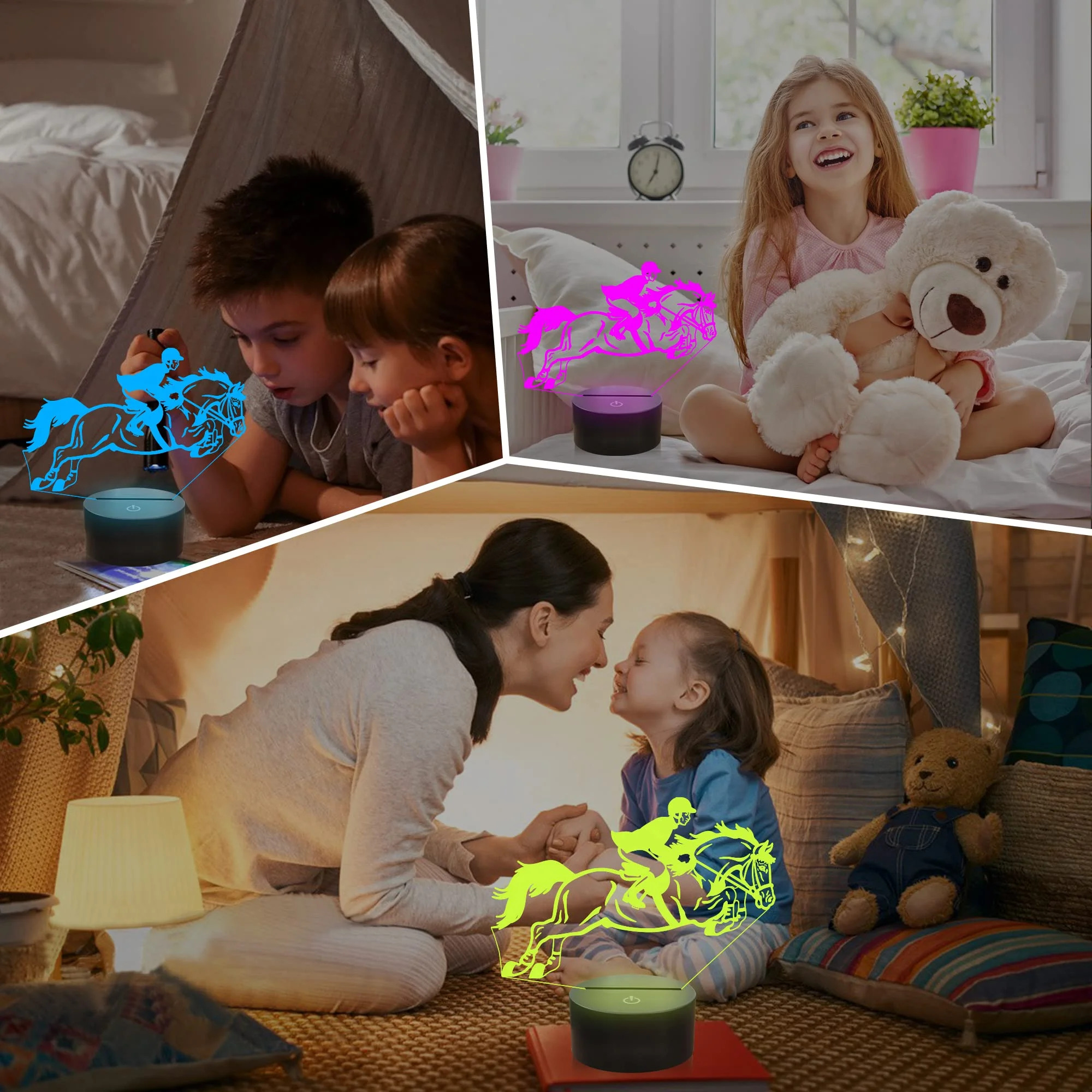 3D Pferderennen Nacht Licht Reiten Lampe mit 16 Farben Fernbedienung Ändern Geburtstag Geschenk Idee für Kinder Jungen und Mädchen