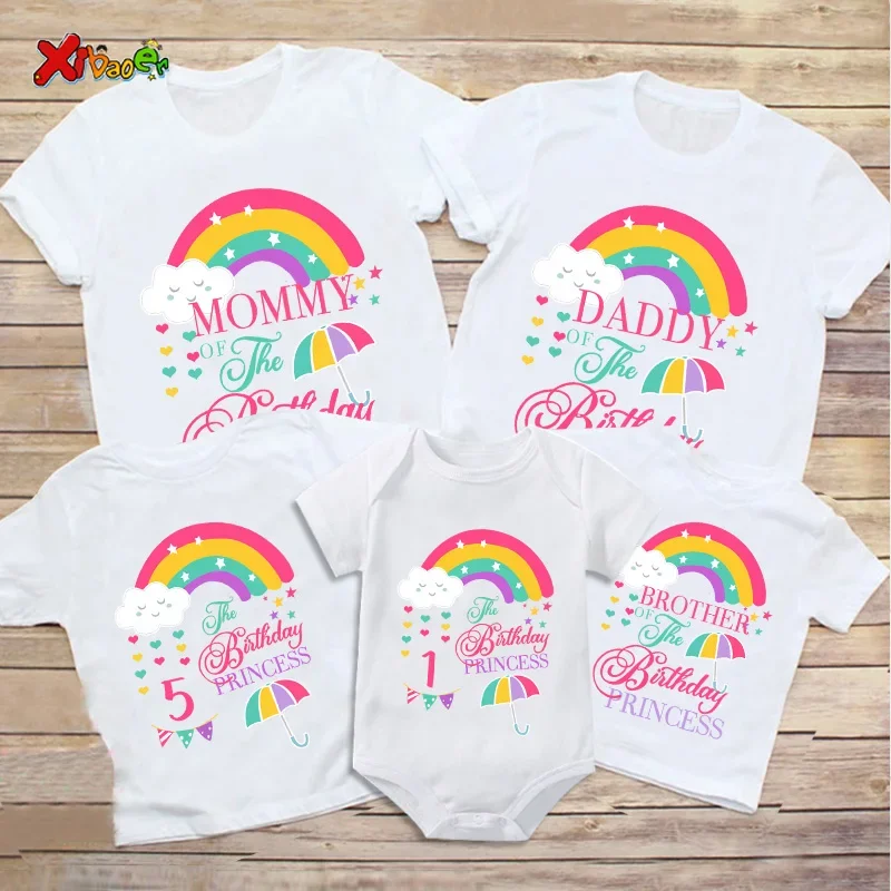 

Birthday Matching Outfits Family T Shirt Rainbow GirlsParty Shirt Girl Baby Girl First 2025 Party T Shirt Baby Clothes New Born