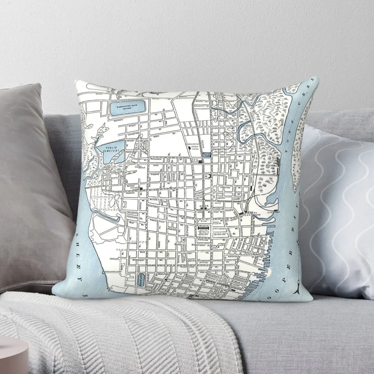 Map Of Charleston South Carolina Square Pillowcase Polyester Linen Velvet Creative Zip Decorative Pillow Case Car Cushion Cover