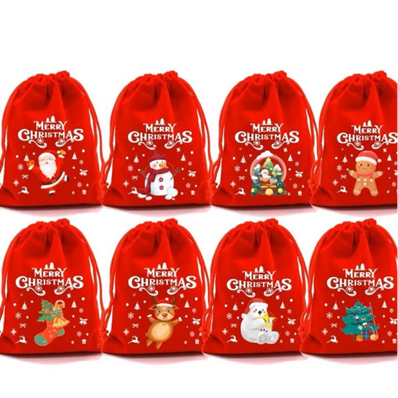 Christmas Velvet Bags 9x12 Small Candy Gift Bag Drawstring Pouch Xmas Favor Bracelet Jewelry Packaging Bags