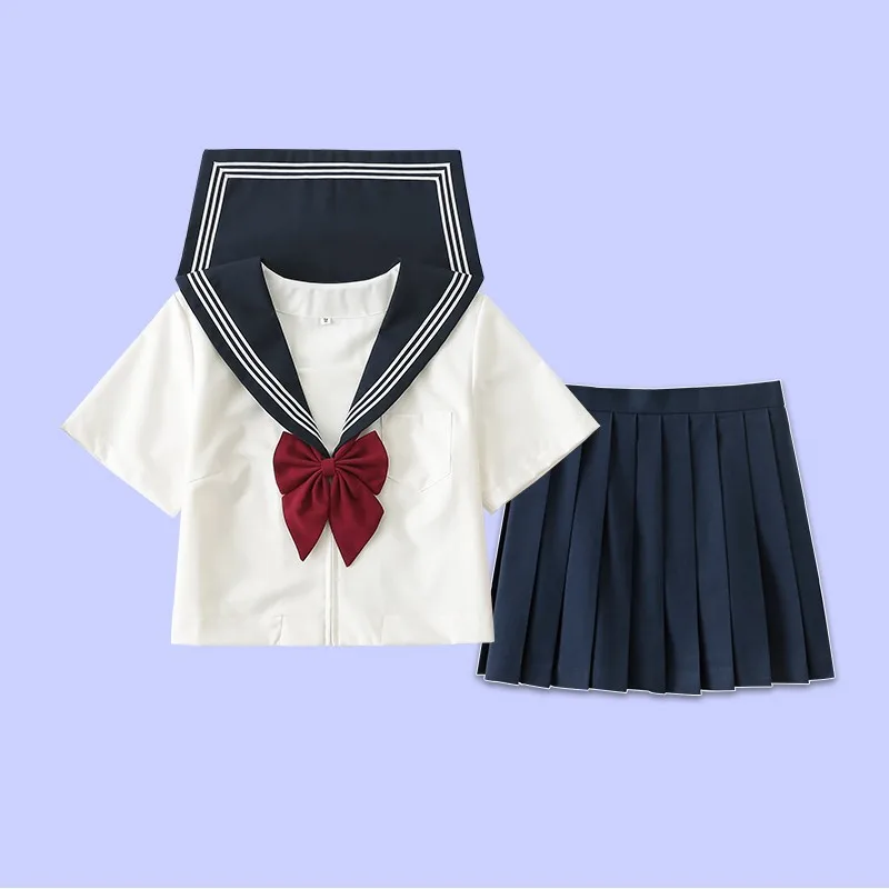 Heiße japanische Schuluniform für Mädchen, JK-Anzug, sexy Frühling und Herbst, rote Krawatte, weiß, drei grundlegende Matrosenuniform, Damen, langärmelig, 2026