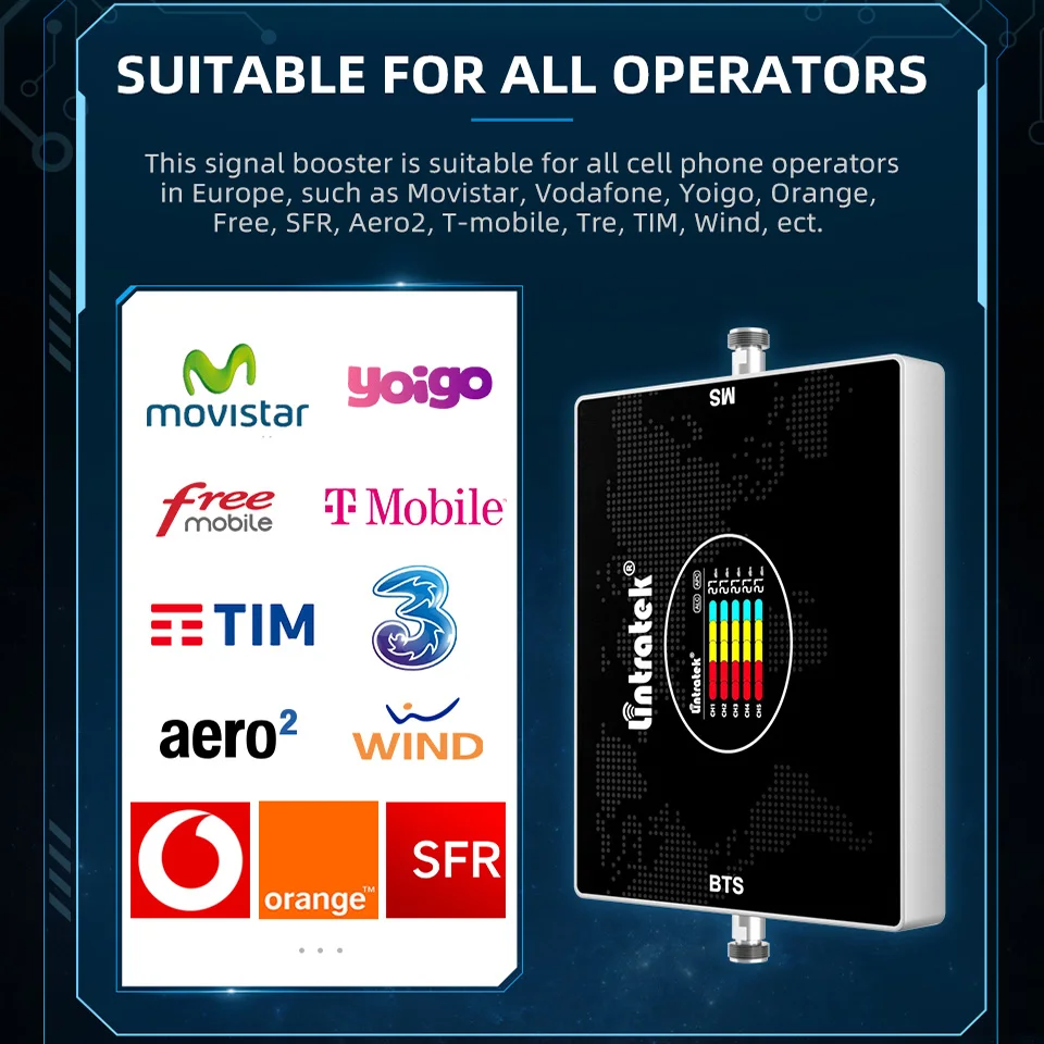 Imagem -04 - Amplificador Celular da Faixa Lintratek5 B28 700 900 1800 2100 2600 Mhz b2 b4 Lte 2g 3g 4g Impulsionador do Sinal Reapeter Móvel 70db Agc