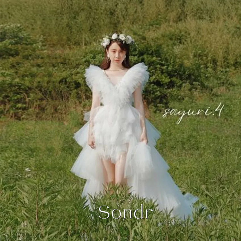 Sondr Customized Japanese Women Wedding Party Dresses Short A-Line Country Wedding Dresses Ruffled Flutter Lovely