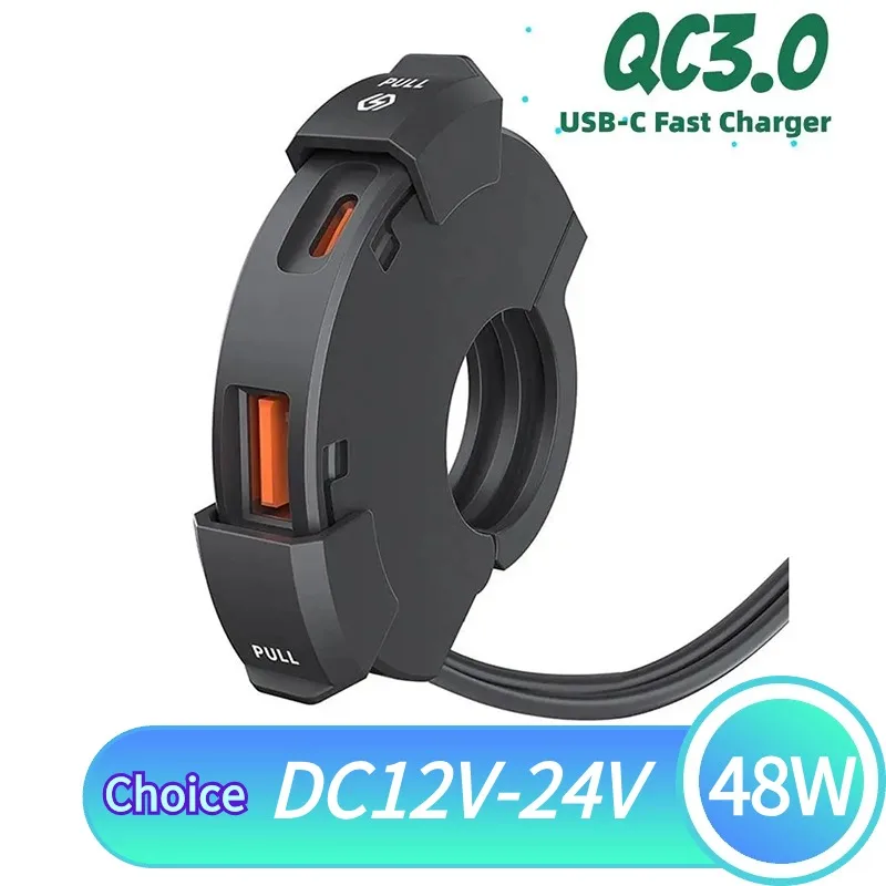 Universal QC3.0 Motorcycle USB Charger 48W USB-C Fast Charger Handlebar Mounting Bracket Phone Charger For Bike Moto Accessories